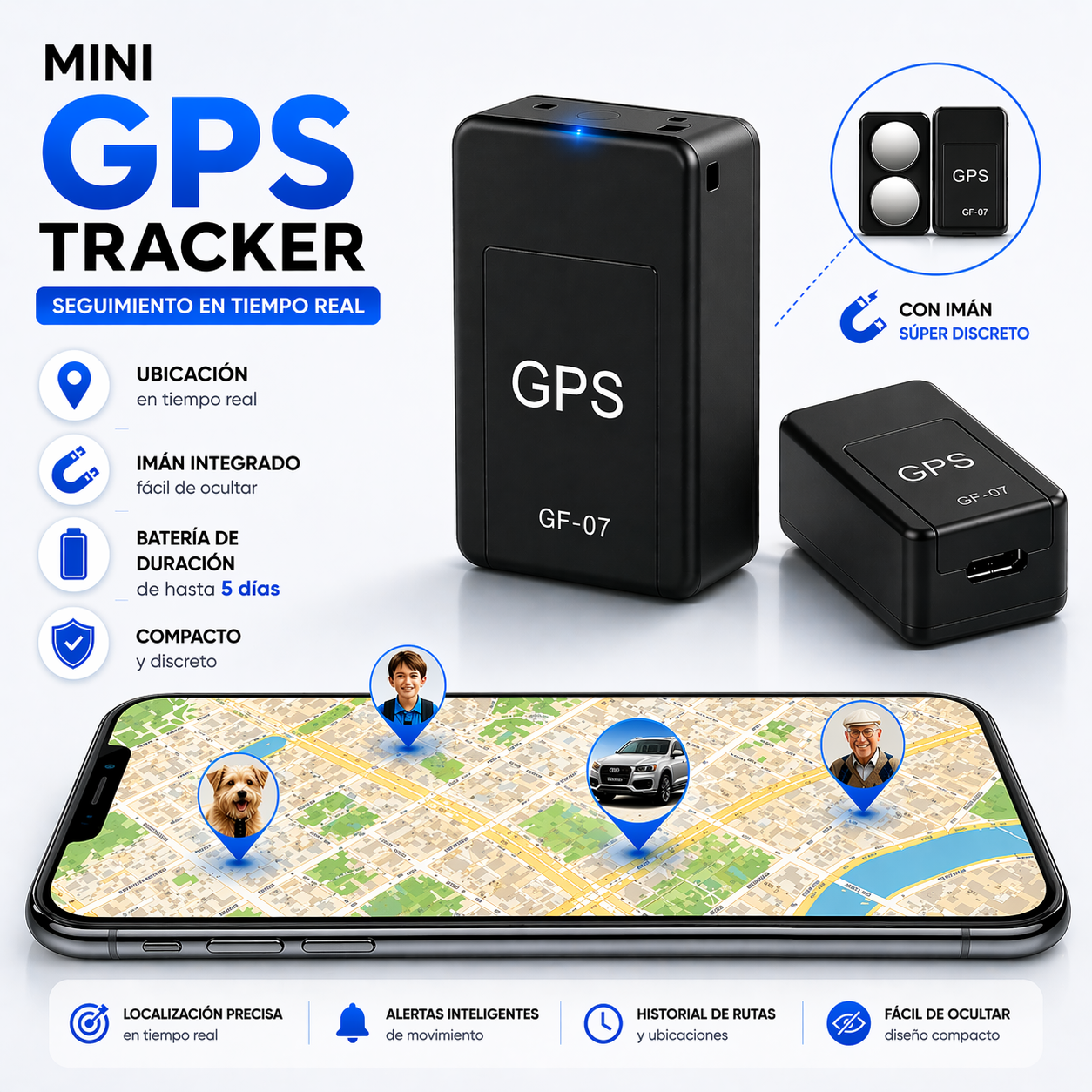 Mini GPS Magnético GF-07 - Rastreo en Tiempo Real 24/7